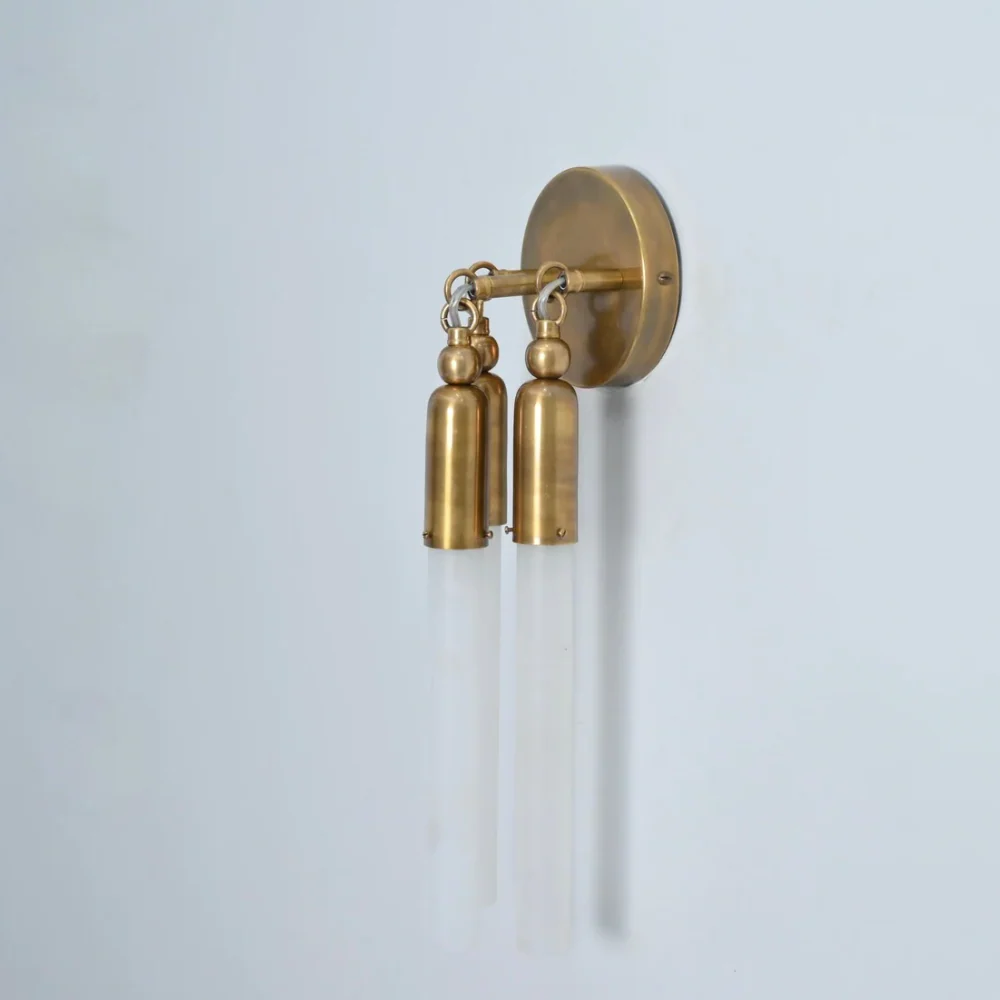 Three Brass Glass Tube Wall Sconce - Mid Century Wall Lamp - Image 5