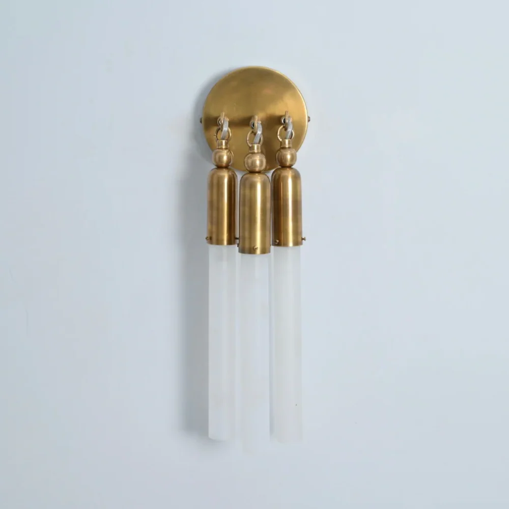 Three Brass Glass Tube Wall Sconce - Mid Century Wall Lamp - Image 6
