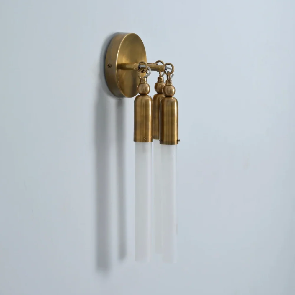 Three Brass Glass Tube Wall Sconce - Mid Century Wall Lamp - Image 7